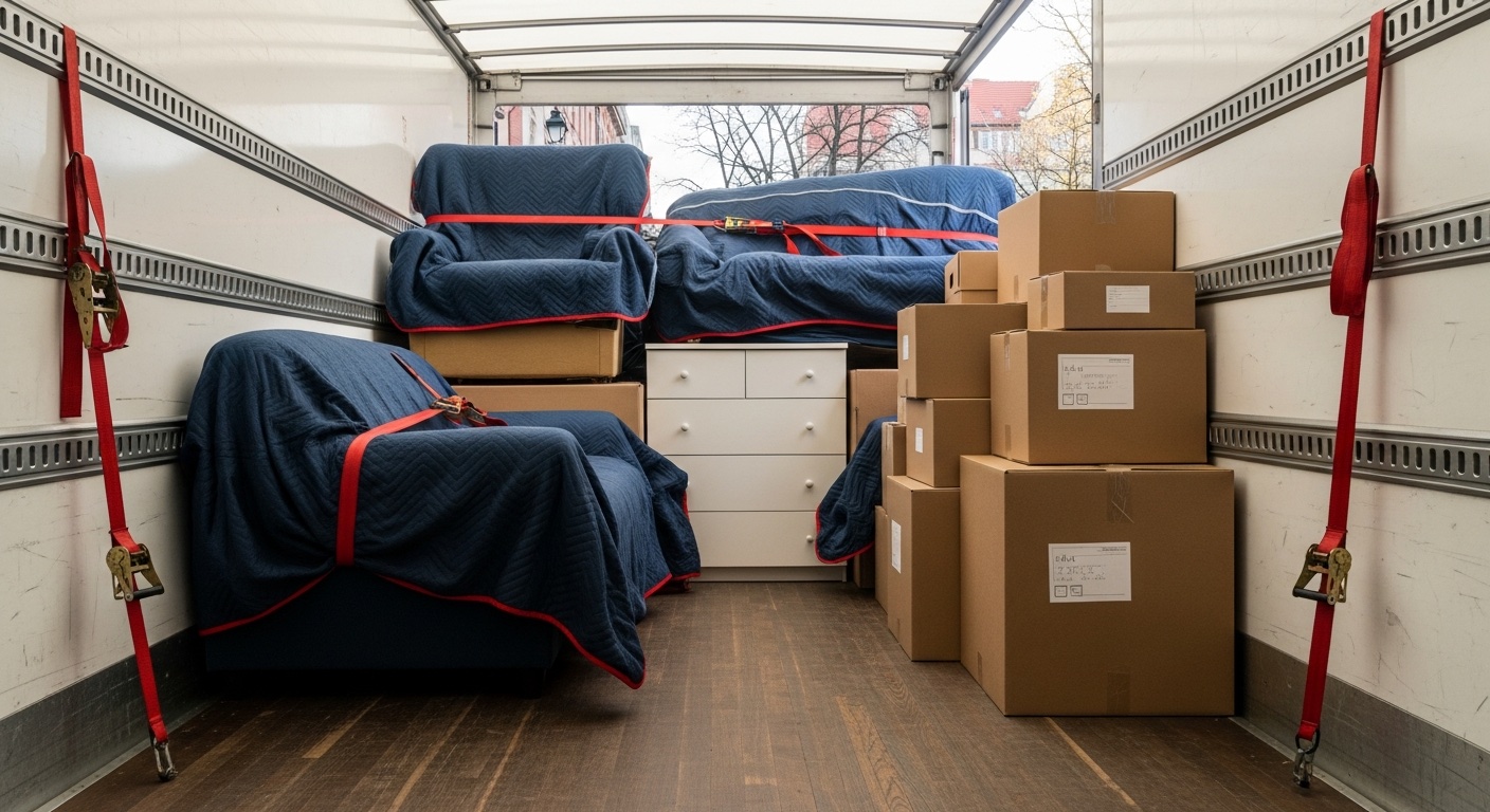 Wnętrze ciężarówki cargo z zabezpieczeniami